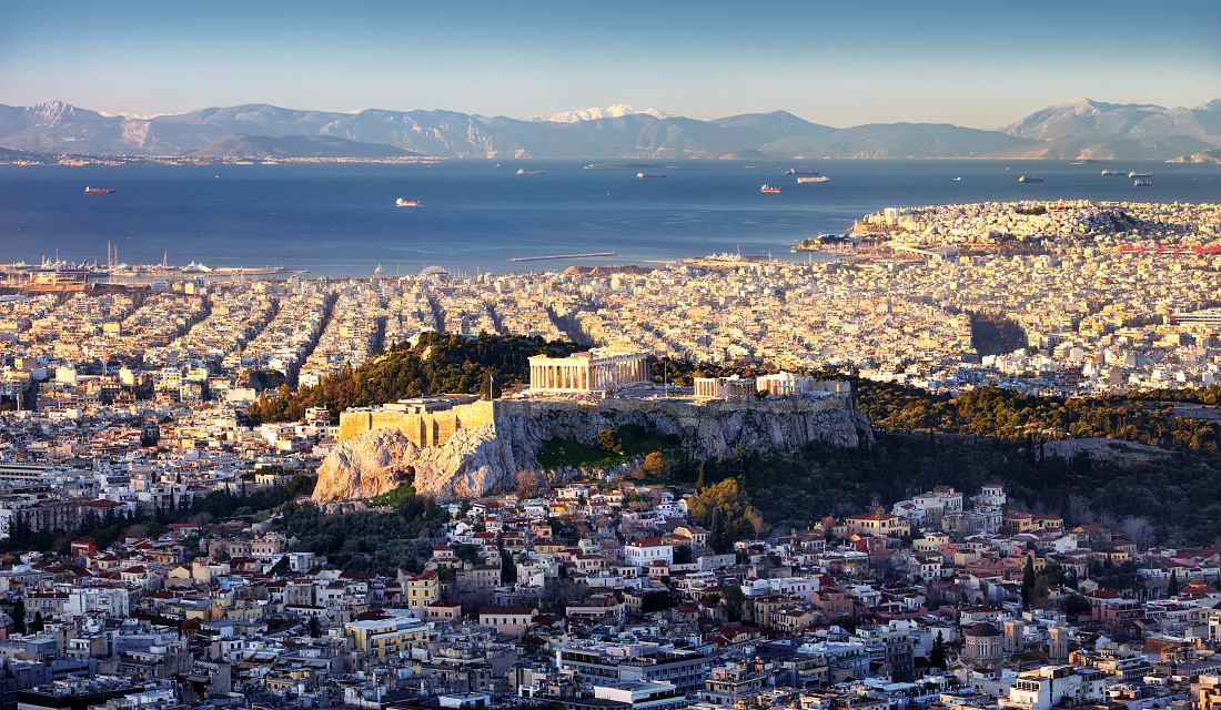 Aerial view of Athens with Acropolis