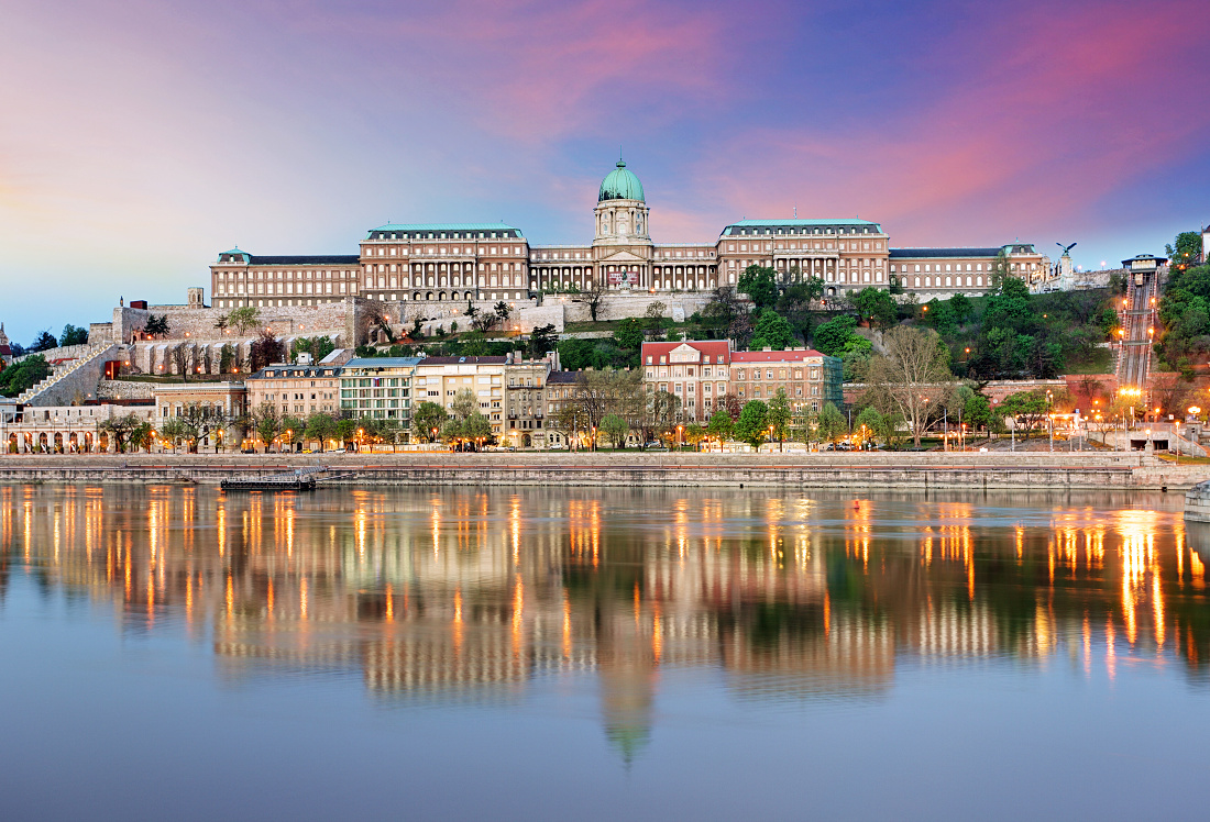 Budapest castle in evening.