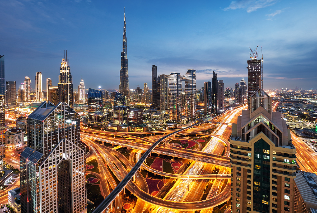 Dubai - city center skyline and bussy evening