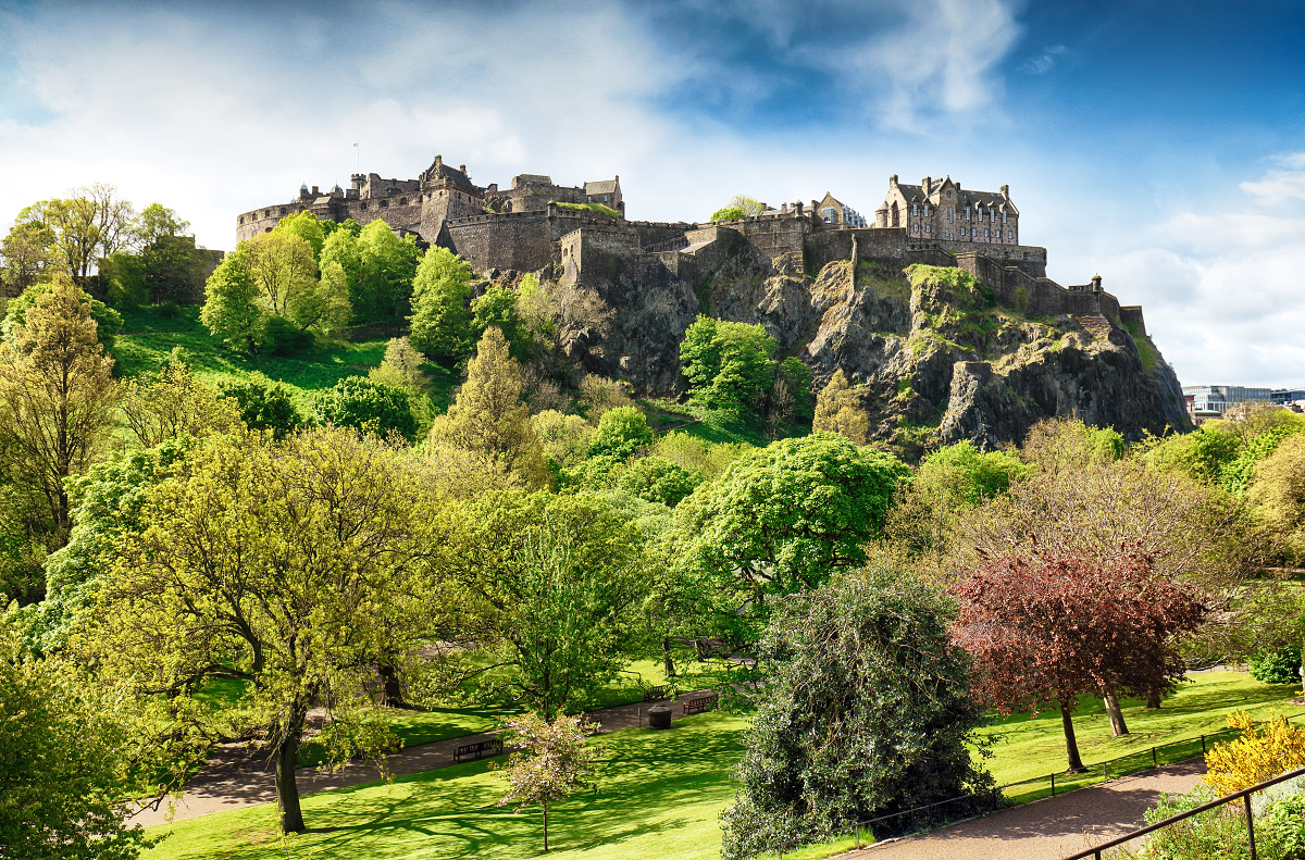 Edinburgh Castle with green garden