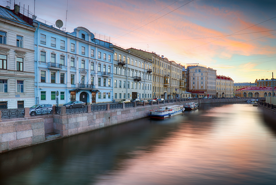 Embankment of the Moyka River at sunrise