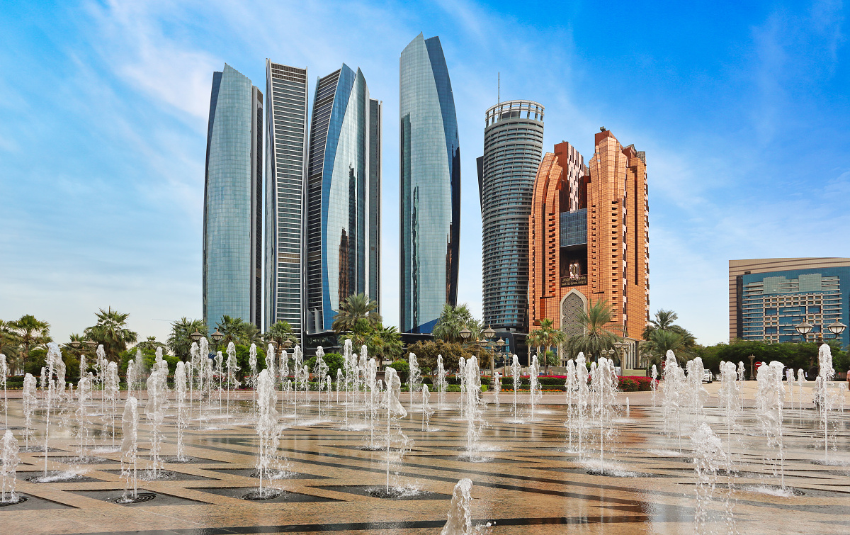 Ethad towers with fountain, Abu Dhabi
