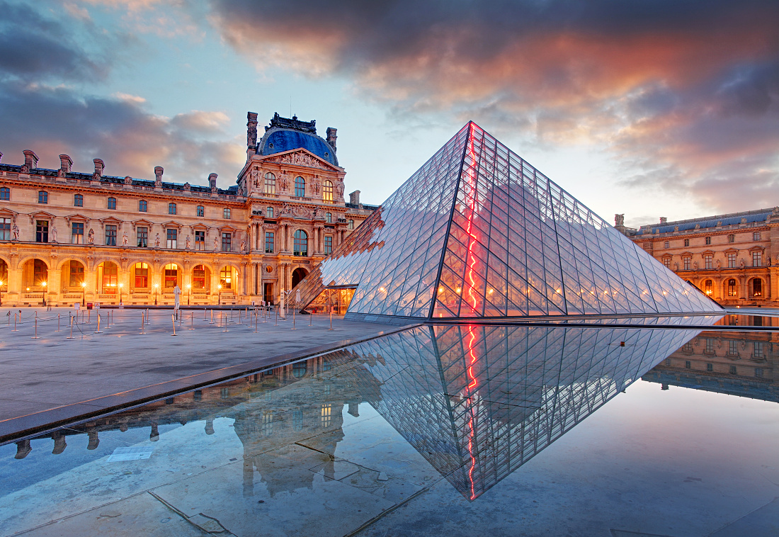 Louvre Museum in Paris at sunrise