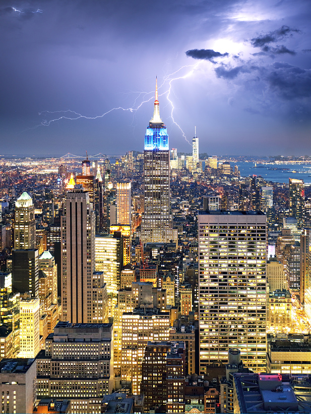New York City with lightning bolt