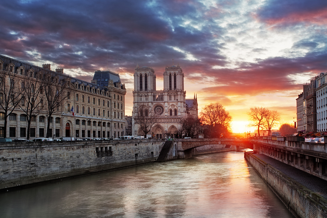 Notre Dame with Seine at sunrise