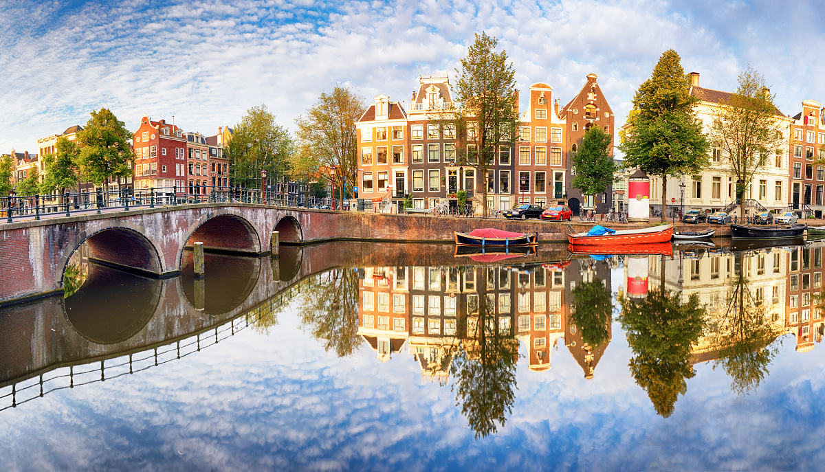 Panorama of Amsterdam with reflection