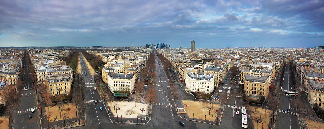 Panoramic view of Paris from Arc de Triomphe