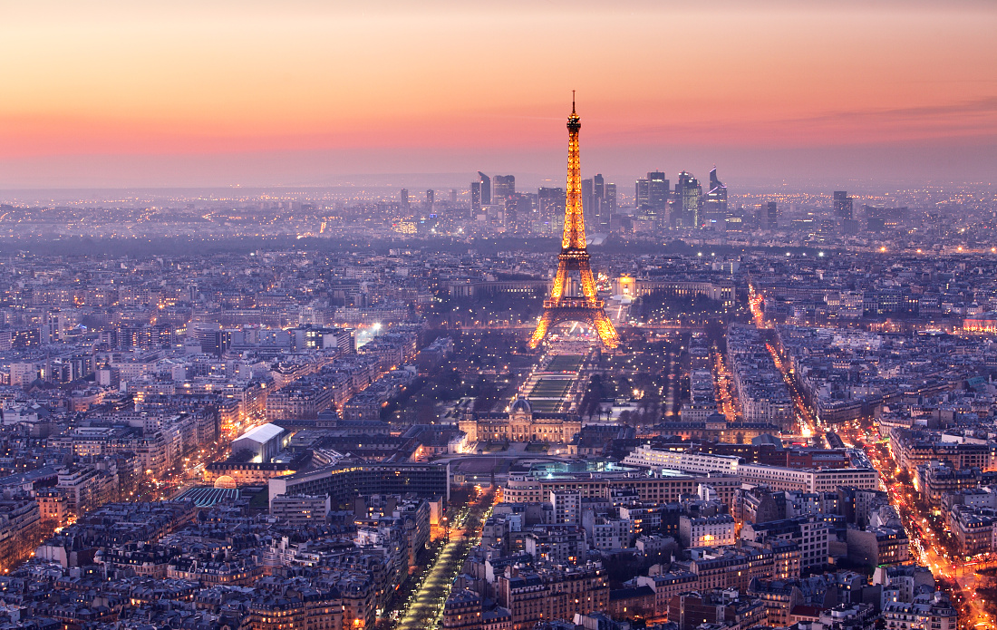 Paris with Eiffel tower at dusk