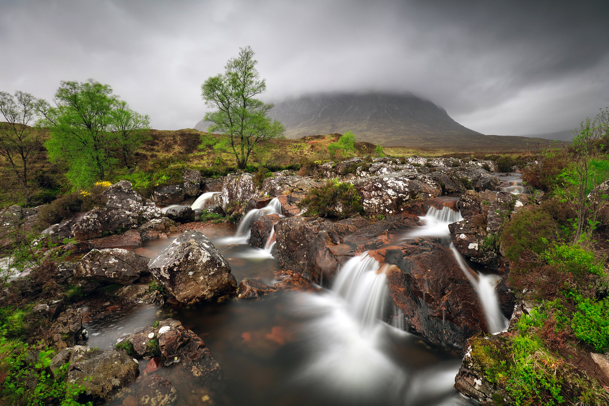 River Etive waterfall in highlands of Scotland