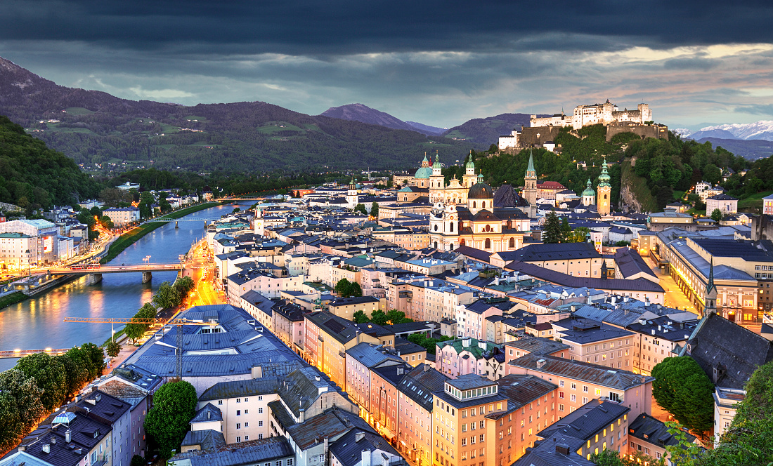 Salzburg skyline at night