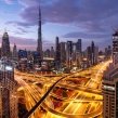 Dubai skyline at nigth with traffic